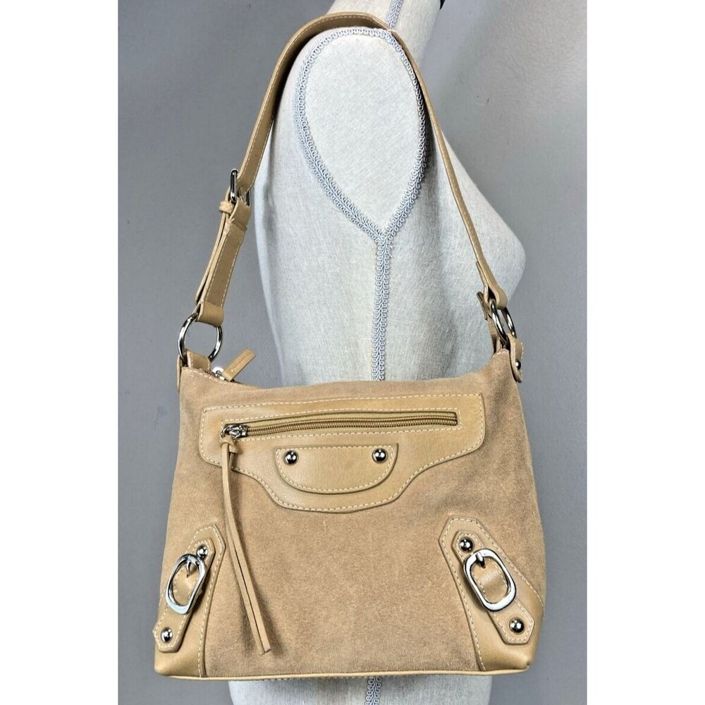 A.N.A. A New Approach Suede Leather Beige Shoulder Strap Handbag / Purse